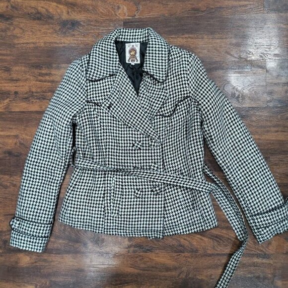 Beverly Hills Polo Club Houndstooth Belted Peacoat Jacket Women's Size Small - Picture 2 of 10